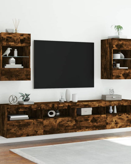 Mobile TV a Parete con Luci LED Rovere Fumo 40x30x60,5 cm