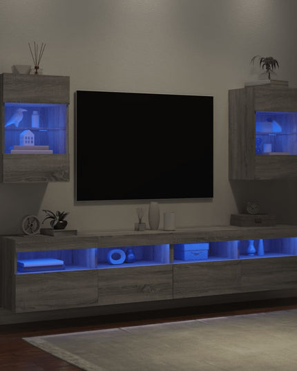 Mobili TV a Parete con Luci LED 2pz Grigio Sonoma 40x30x60,5 cm