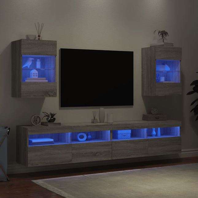 Mobili TV a Parete con Luci LED 2pz Grigio Sonoma 40x30x60,5 cm
