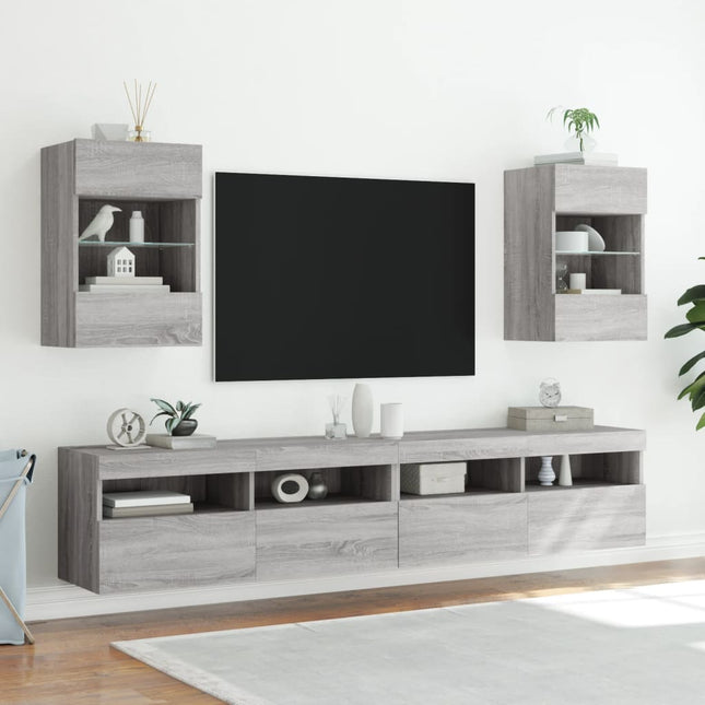 Mobili TV a Parete con Luci LED 2pz Grigio Sonoma 40x30x60,5 cm