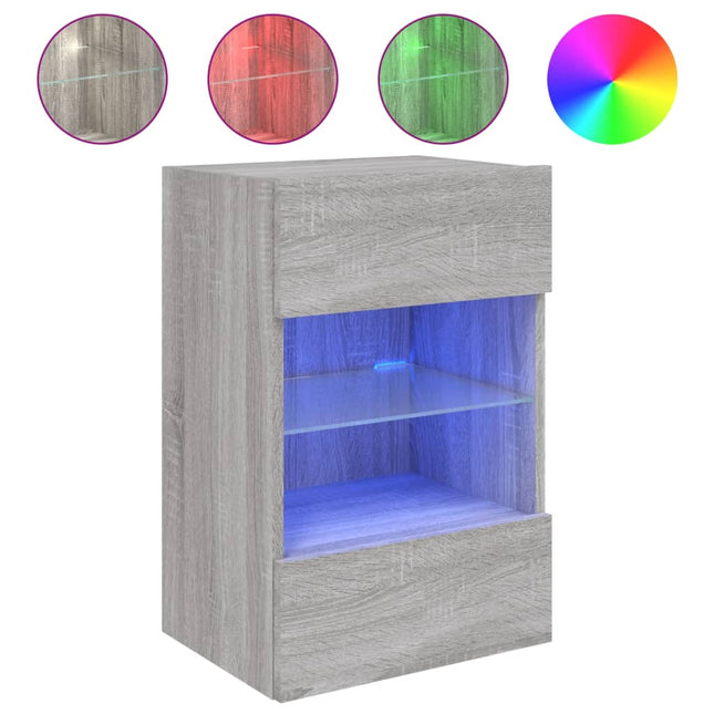 Mobili TV a Parete con Luci LED 2pz Grigio Sonoma 40x30x60,5 cm