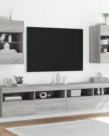 Mobili TV a Parete con Luci LED 2pz Grigio Sonoma 40x30x60,5 cm