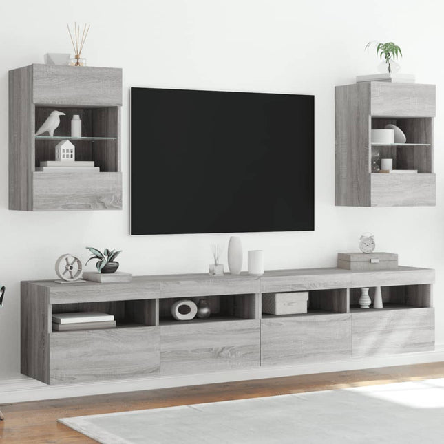 Mobili TV a Parete con Luci LED 2pz Grigio Sonoma 40x30x60,5 cm