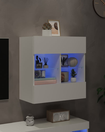 Mobile TV a Parete con Luci LED Bianco 58,5x30x60,5 cm
