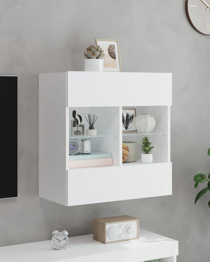 Mobile TV a Parete con Luci LED Bianco 58,5x30x60,5 cm