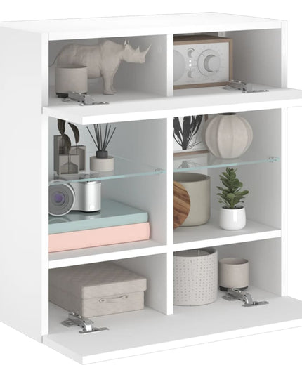 Mobile TV a Parete con Luci LED Bianco 58,5x30x60,5 cm