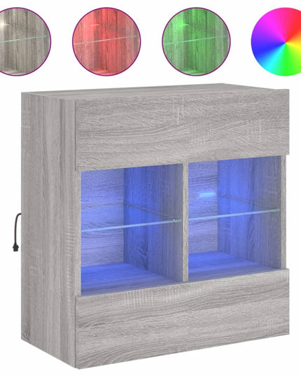 Mobile TV a Parete con Luci LED Grigio Sonoma 58,5x30x60,5 cm