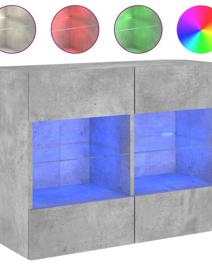 Mobile TV a Parete con Luci LED Grigio Cemento 78,5x30x60,5 cm