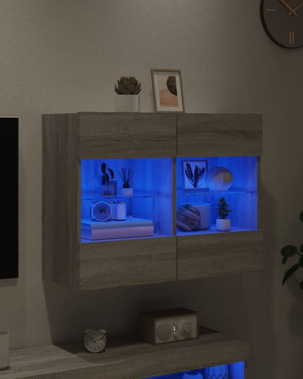 Mobile TV a Parete con Luci LED Grigio Sonoma 78,5x30x60,5 cm