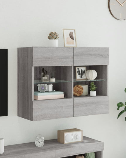 Mobile TV a Parete con Luci LED Grigio Sonoma 78,5x30x60,5 cm