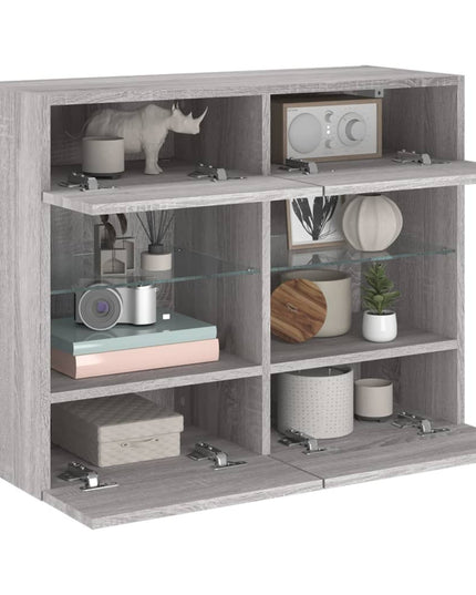 Mobile TV a Parete con Luci LED Grigio Sonoma 78,5x30x60,5 cm