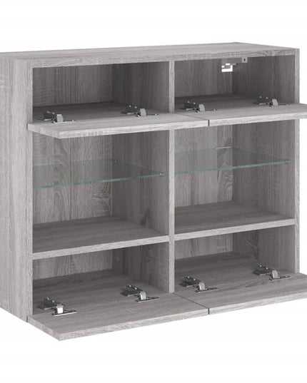 Mobile TV a Parete con Luci LED Grigio Sonoma 78,5x30x60,5 cm