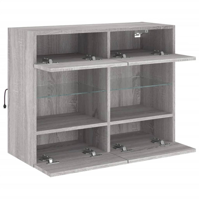 Mobile TV a Parete con Luci LED Grigio Sonoma 78,5x30x60,5 cm