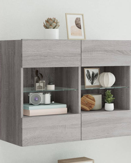 Mobile TV a Parete con Luci LED Grigio Sonoma 78,5x30x60,5 cm
