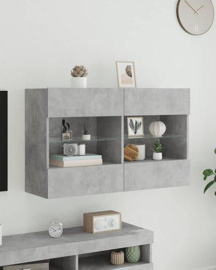 Mobile TV a Parete con Luci LED Grigio Cemento 98,5x30x60,5 cm