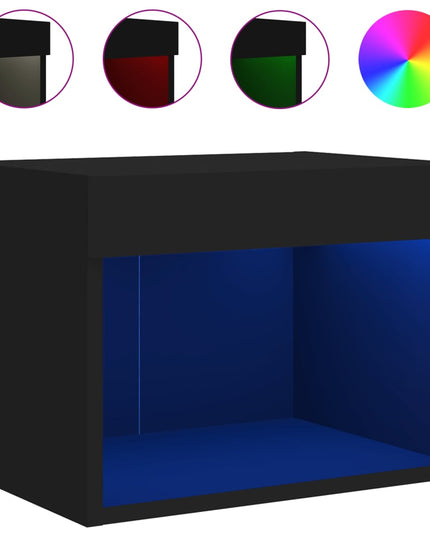 Comodino con Luci LED a Parete Nero