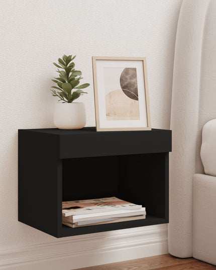 Comodino con Luci LED a Parete Nero