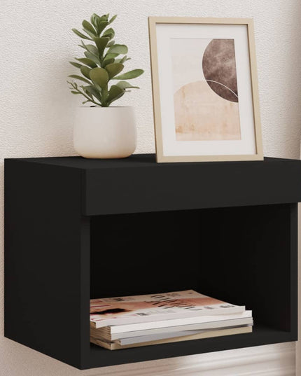 Comodino con Luci LED a Parete Nero