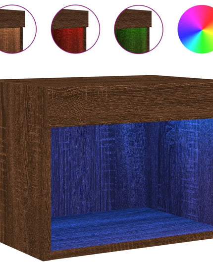 Comodino con Luci LED a Parete Rovere Marrone