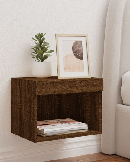 Comodino con Luci LED a Parete Rovere Marrone