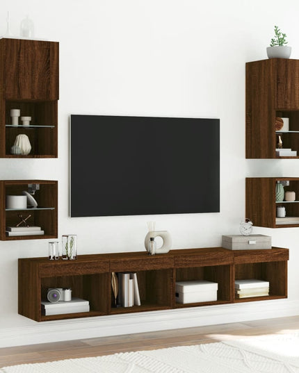 Comodino con Luci LED a Parete Rovere Marrone