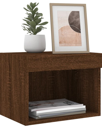 Comodino con Luci LED a Parete Rovere Marrone