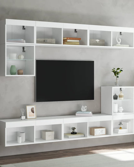 Mobili Porta TV con Luci LED 2 pz Bianchi 80x30x30 cm