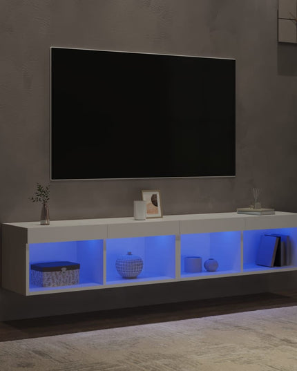 Mobili Porta TV con Luci LED 2 pz Bianchi 80x30x30 cm