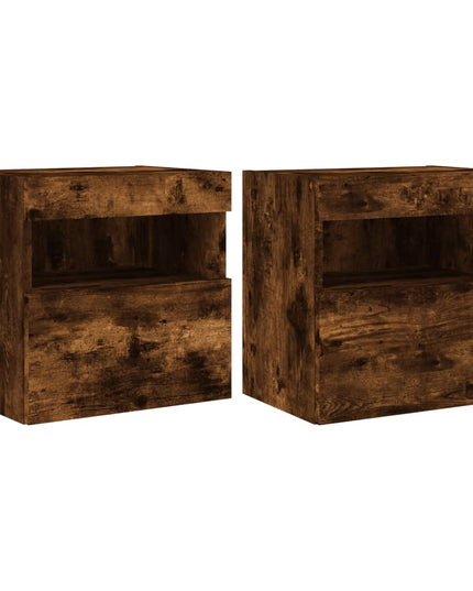 Mobili TV a Parete con Luci LED 2pz Rovere Fumo 40x30x40 cm