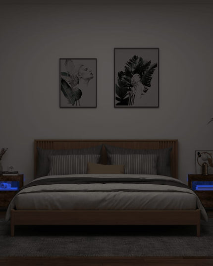 Mobili TV a Parete con Luci LED 2pz Rovere Fumo 40x30x40 cm