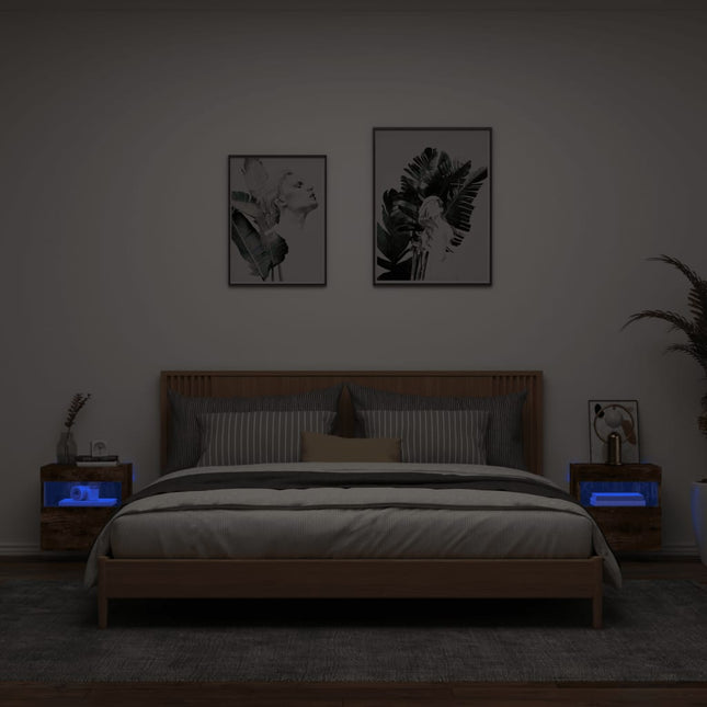 Mobili TV a Parete con Luci LED 2pz Rovere Fumo 40x30x40 cm