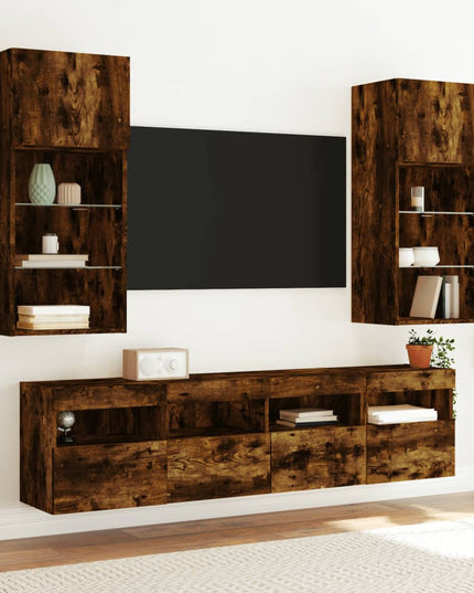 Mobili TV a Parete con Luci LED 2pz Rovere Fumo 40x30x40 cm