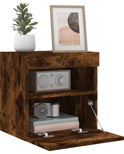 Mobili TV a Parete con Luci LED 2pz Rovere Fumo 40x30x40 cm