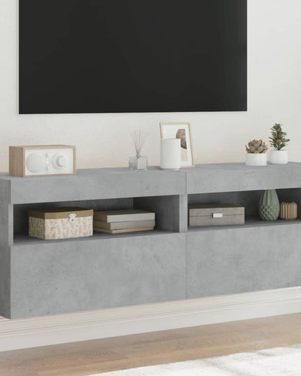 Mobili TV a Parete con Luci LED 2pz Grigio Cemento 60x30x40 cm