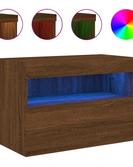 Mobile TV a Parete con Luci LED Rovere Marrone 60x30x40 cm