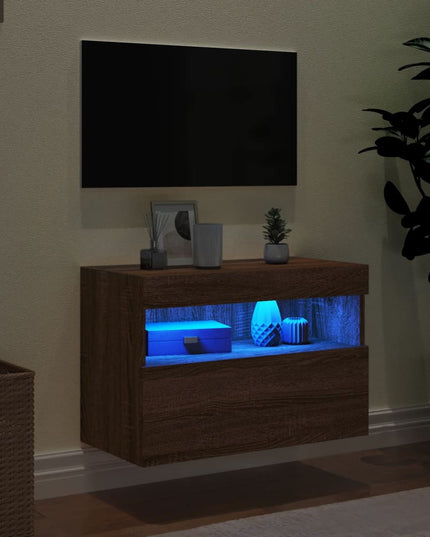 Mobile TV a Parete con Luci LED Rovere Marrone 60x30x40 cm