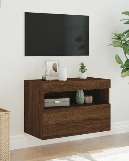 Mobile TV a Parete con Luci LED Rovere Marrone 60x30x40 cm