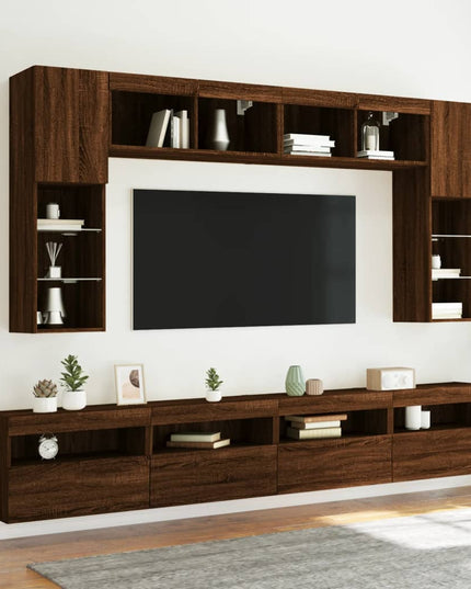 Mobile TV a Parete con Luci LED Rovere Marrone 60x30x40 cm
