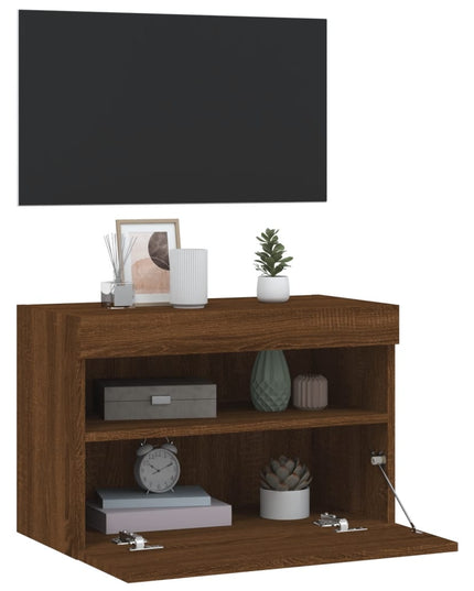 Mobile TV a Parete con Luci LED Rovere Marrone 60x30x40 cm
