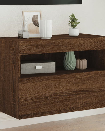 Mobile TV a Parete con Luci LED Rovere Marrone 60x30x40 cm