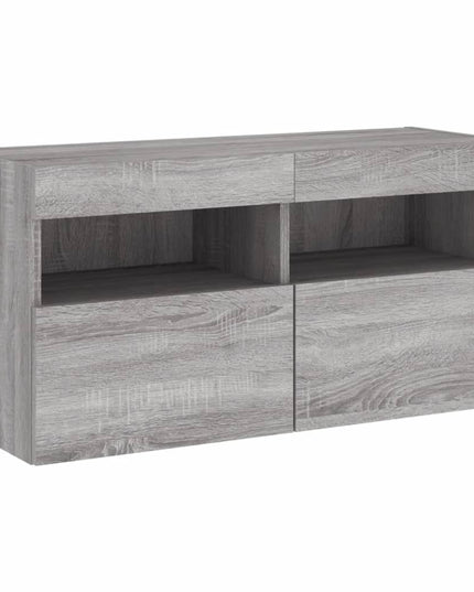 Mobile TV a Parete con Luci LED Grigio Sonoma 80x30x40 cm