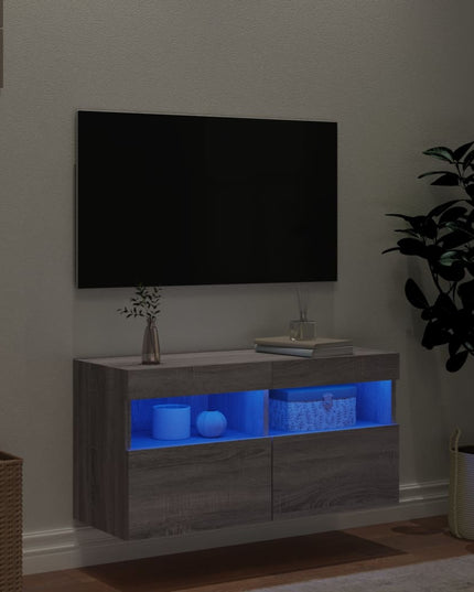 Mobile TV a Parete con Luci LED Grigio Sonoma 80x30x40 cm