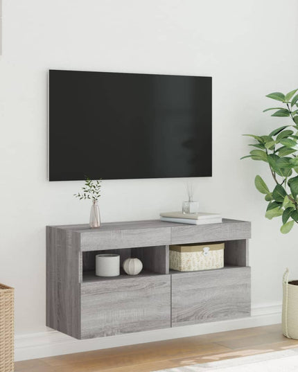Mobile TV a Parete con Luci LED Grigio Sonoma 80x30x40 cm