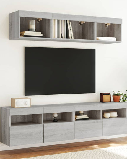 Mobile TV a Parete con Luci LED Grigio Sonoma 80x30x40 cm