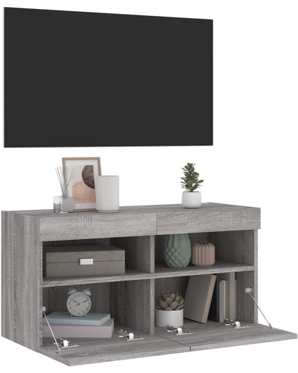 Mobile TV a Parete con Luci LED Grigio Sonoma 80x30x40 cm