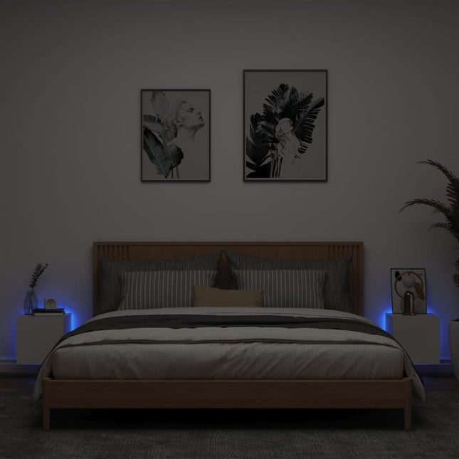 Mobili TV a Parete con Luci LED 2pz Bianchi 30,5x35x30 cm