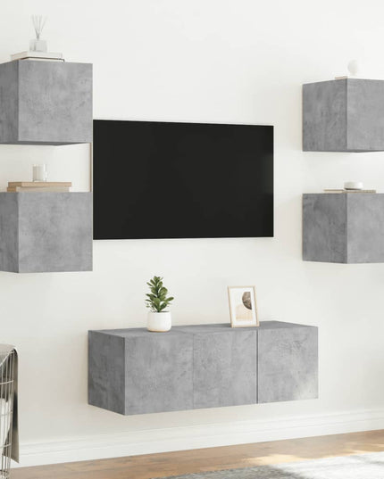 Mobile TV a Parete con Luci LED Grigio Cemento 30,5x35x30 cm