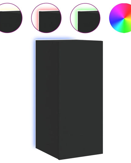 Mobile TV a Parete con Luci LED Nero 30,5x35x70 cm