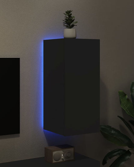 Mobile TV a Parete con Luci LED Nero 30,5x35x70 cm