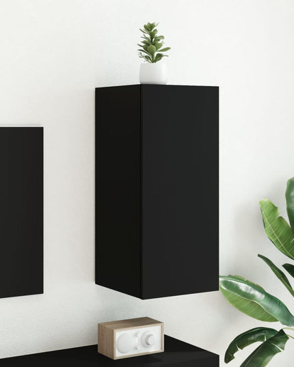 Mobile TV a Parete con Luci LED Nero 30,5x35x70 cm